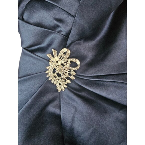 Navy Satin Off Shoulder Cocktail Dress / Party Dress Side Clip Detail - NWT JJs - Picture 4 of 9